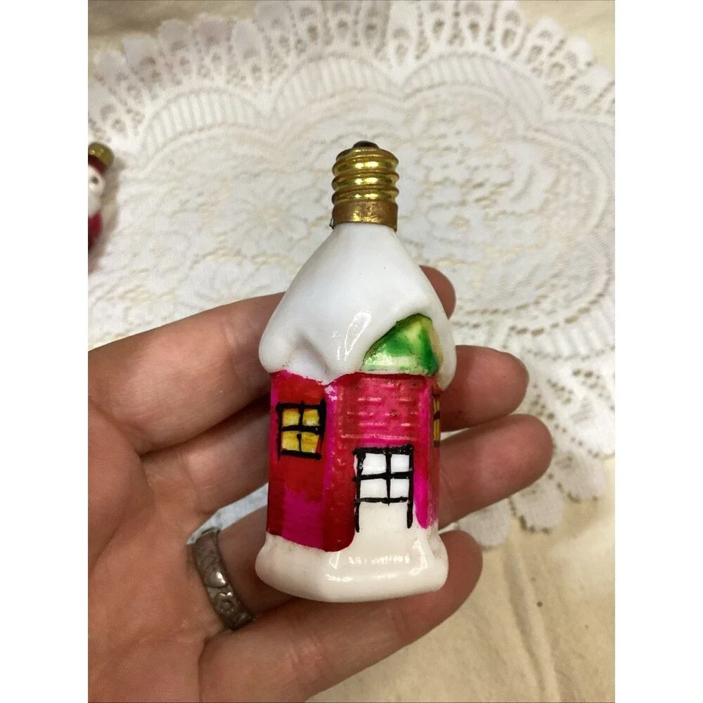Antique Figural Milk Glass Santa Claus & Mini House Light Bulb Untested Japan
